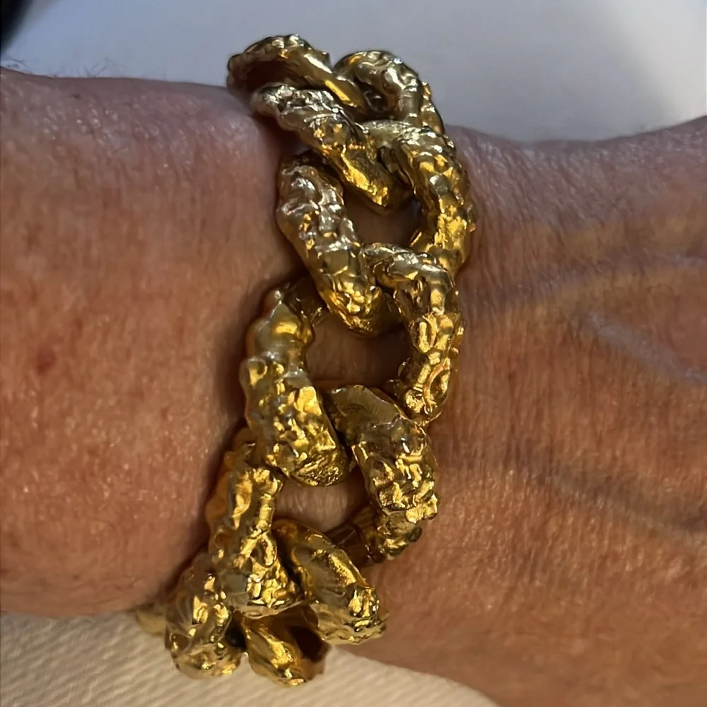 Vintage KJL Kenneth Jay Lane Chunky Gold Nugget Link Luxe Bracelet-RARE - Picture 9 of 11